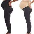 Motherhood Maternity Women's 2 Pack Essential Stretch Full Length Secret Fit Belly Leggings, Black/Charcoal 2 Pack, Large