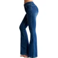 roswear Women’s Skinny Bell Bottom Jeans High Waisted Stretch Tummy Control Flared Jeans Long Denim Pants, Blue, Large