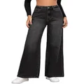 Genleck Women's Wide Leg Baggy Jeans – High Waisted Stretch Loose Jeans Trendy Denim Pants, 07-black, X-Large