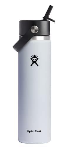 Hydro Flask 24 oz Wide Mouth with Flex Straw Cap Stainless Steel Reusable Water Bottle White - Vacuum Insulated, Dishwasher Safe, BPA-Free, Non-Toxic