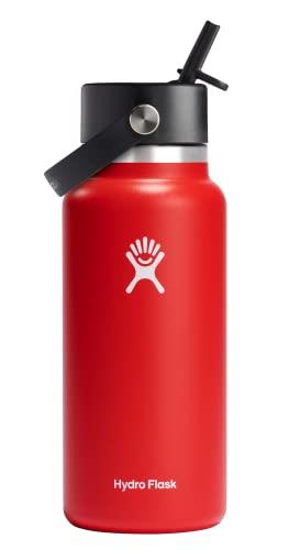 Hydro Flask 32 oz Wide Mouth with Flex Straw Cap Stainless Steel Reusable Water Bottle Goji - Vacuum Insulated, Dishwasher Safe, BPA-Free, Non-Toxic (W32BFS612)