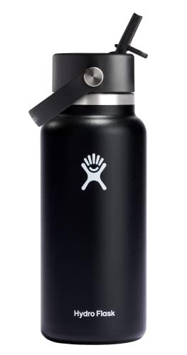 Hydro Flask 32 oz Wide Mouth with Flex Straw Cap Stainless Steel Reusable Water Bottle Black - Vacuum Insulated, Dishwasher Safe, BPA-Free, Non-Toxic (W32BFS001)