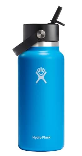 Hydro Flask 32 oz Wide Mouth with Flex Straw Cap Stainless Steel Reusable Water Bottle Pacific - Vacuum Insulated, Dishwasher Safe, BPA-Free, Non-Toxic