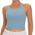 THE GYM PEOPLE Women's Racerback Longline Sports Bra Removable Padded High Neck Workout Yoga Crop Tops, Denim Blue, Small