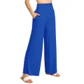 Made by Johnny Women's Elastic High Waisted Palazzo Pants Casual Wide Leg Long Lounge Pant Trousers with Pocket, Wb2389_royal_brite, Small