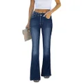 Genleck Women's Stretch Flare Jeans - High Waisted Bell Bottom Jeans Trendy Tummy Control Bootcut Butt Lifting Denim Pants, 04-blue-c-zipper, 6