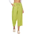 LNX Womens Casual Cotton Linen Baggy Pants with Elastic Waist Relax Fit Trouser Fluorescent Green