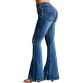 roswear Women’s Skinny Bell Bottom Jeans High Waisted Stretch Tummy Control Flared Jeans Long Denim Pants, 104 Blue, Small