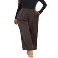 KICZOY Women's Solid Satin Dress Pants High Waist Wide Leg Work Casual Silk Trousers Elastic Back, Black, 12