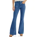 Cicy Bell Women's High Waisted Flare Jeans Stretch Bell Bottom Wide Leg Denim Pants, Navy, 4