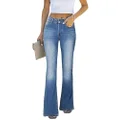 Genleck Women's Stretch Flare Jeans - High Waisted Bell Bottom Jeans Trendy Tummy Control Bootcut Butt Lifting Denim Pants, 04-blue-b-zipper, 14