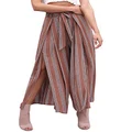 Simplee Women s Elegant Striped Split High Waisted Belted Flowy Wide Leg Pants Rust Red Stripe 1/7 Medium 8