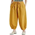 Aeneontrue Women's Cotton Linen Wide Leg Capri Pants Casual Relax Fit Lantern Trousers, B-yellow, Large