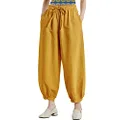Aeneontrue Women's Cotton Linen Wide Leg Capri Pants Casual Relax Fit Lantern Trousers, B-yellow, Large