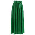 CHICWISH Women's Comfy Casual Green/Magenta/Brown/Cream/Black Tie-Waist Pleated Wide Leg Pants, Green, Medium