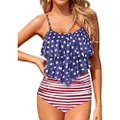 Holipick Tankini Swimsuits for Women Two Piece Bathing Suits Ruffle Tops with High Waisted Bottoms Bikini Sets for Teen Girls, American Flag, XX-Large