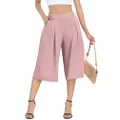 DILIUXING Women's Wide Leg Lounge Capri Pants with Pockets Lightweight High Waisted Loose Trouser, Pink, XX-Large