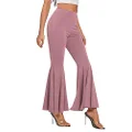 LYANER Women's Casual High Waist Ruffle Flare Pants Wide Leg Solid Stretchy Bell Bottom, Dusty Pink, Medium