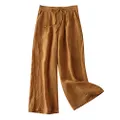 LaovanIn Women's Wide Leg Palazzo Pants Linen Drawstring Cropped Pants Trousers Culottes Coffee X-Large