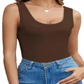 FAZDIES Women's Scoop Neck Sleeveless Knit Ribbed Fitted Casual Basic Tank Top, Brown, XX-Large