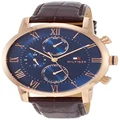 Tommy Hilfiger 1791399 Men's Watch, Brown, 1791399 Navy x Brown, 1個, Watch with Roman Index, Day Display, Elegance