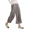 Ecupper Women's Elastic Waist Causal Loose Trousers 100 Linen Cropped Wide Leg Pants Light Gray 18-18W
