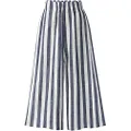 CHARTOU Women's Casual Striped High-Waist Wide-Leg Cotton Lightweight Palazzo Capri Culotte Pants (Blue, X-Large)
