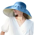 BENEUNDER Large Brim Floppy Sun Hats for Women Summer Beach Sun Hat Foldable UPF 50+, Blue, One Size