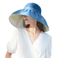 BENEUNDER Large Brim Floppy Sun Hats for Women Summer Beach Sun Hat Foldable UPF 50+, Blue, One Size