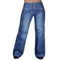 PLNOTME Women's High Waisted Straight Leg Jeans Loose Stretchy Trendy Denim Pants, Blue, X-Large