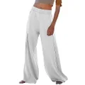 Faleave Women's Casual Palazzo Pants High Waist Flowy Wide Leg Lounge Pants Trousers with Pockets, White, Large