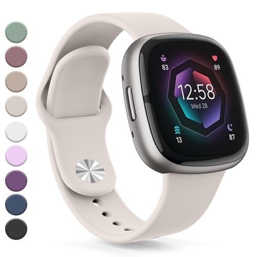 Vanjua Band Compatible with Fitbit Sense 2 / Sense Bands, Fitbit Versa 4 / Versa 3 Bands Women Men, Soft Silicone Replacement Strap for Fitbit Sense 2 / Versa 4 Smart Watch (Starlight, Small)