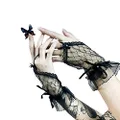 2 Pair Women Elegant Short Lace Fingerless Gloves Vintage Gothic Wedding Cuffs for Brides Ladies Lolita Lace Gloves for Opera Tea Party 1920s Banquet Girls Costumes