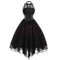 Women's Sleeveless Gothic Lace Dress with Corset Halter Lace Swing Cocktail Dress
