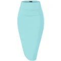 H&C Women Premium Nylon Ponte Stretch Office Pencil Skirt Made Below Knee Made in The USA, 1073t-aqua, 2X