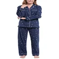 PajamaGram Womens Pajamas Sets Cotton - Long Sleeve Pajamas, Navy Stars M, 10-12