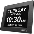 American Lifetime Large Digital Wall Clock for Seniors, Black Polished, 8-Inch High Resolution Display, Easy to Read, Customizable Alarms, Auto-Dimming, Multi-Language Support, Battery Backup