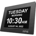 American Lifetime Large Digital Wall Clock for Seniors, Black Polished, 8-Inch High Resolution Display, Easy to Read, Customizable Alarms, Auto-Dimming, Multi-Language Support, Battery Backup
