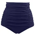 Tempt Me Women's High Waisted Swim Bottom Shirred Bikini Tankini Swimsuit Briefs Tummy Control Swim Shorts Navy Blue XL