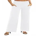 Urban CoCo Women's Solid Wide Leg Palazzo Lounge Pants Casual Straight Leg High Waist Stretch Pants, White, Medium