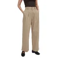 ASOBIO Women's Lounge Pants, High Waisted Wide Leg Pants for Women, Loose Comfy Straight Trousers for Office Casual Dressy, Khaki, X-Large