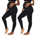 Motherhood Maternity Women's 2 Pack Essential Stretch Full Length Secret Fit Belly Leggings, Black/Black 2 Pack, Medium