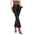 hibshaby Women's Faux Leather Pants Mid Waist Flare Botom Wide Leg Leggings with Pockets, Stright-black, Small