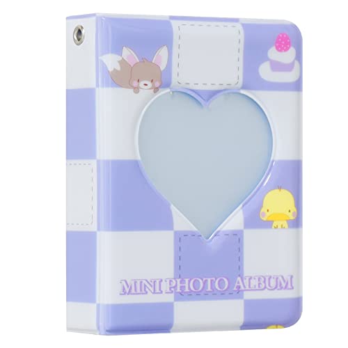 Kpop Photocard Holder Book Photocard Binder, Babyfond 3 Inch Mini Photo Album, Love Heart Hollow Small Photo Card Book Kpop Album Binder 40 Pockets (Purple)