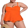 Sovoyontee Women Plus Size Tankini Swimsuit Two Piece Flowy Ruffle Bathing Suits Tummy Control Swimwear, Orange, 3X-Large Plus