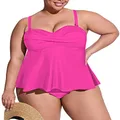 Sovoyontee Women Plus Size Tankini Swimsuit Two Piece Flowy Ruffle Bathing Suits Tummy Control Swimwear, Rose, 4X-Large Plus