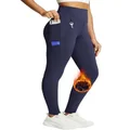 BALEAF Women's Fleece Lined Leggings Waterproof Winter Hiking Pants Thermal Running Tights Zipper Pockets High Waisted Cold Weather Navy X-Small