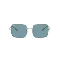 Ray-Ban RB1971 Classic Metal Square Sunglasses, Silver/Azure Mirror Blue, 54 mm