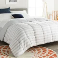 Linenspa LS70OQGRGWMICO Reversible Down Alternative Quilted Oversized Queen Comforter, Grey/White Stripe