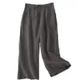 FTCayanz Women's Linen Cropped Wide Leg Pants Elastic Waist Casual Palazzo Trousers with Pockets Gray Medium